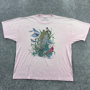 Vintage‎ Cotton Grove Birdhouse Shirt Mens 2XL Pink Nature Animals Birds Art